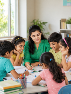 Experienced teacher guiding Nursery to Grade 8 students at GRIV CLASSES in Vadodara