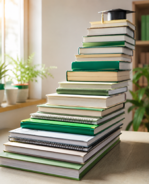 Stack of books representing academic learning and education at GRIV CLASSES