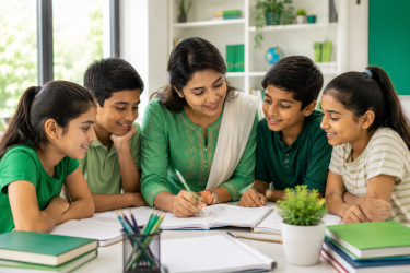 Teacher conducting concept-based tuition for Nursery to Grade 8 students at GRIV CLASSES