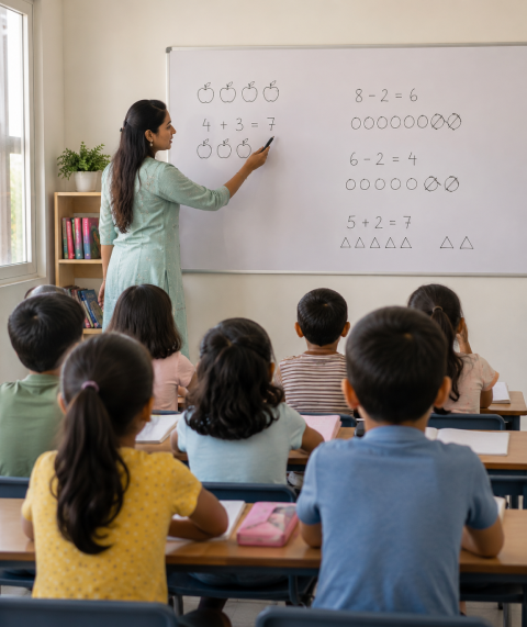 Teacher providing personalized classroom instruction to students at GRIV CLASSES